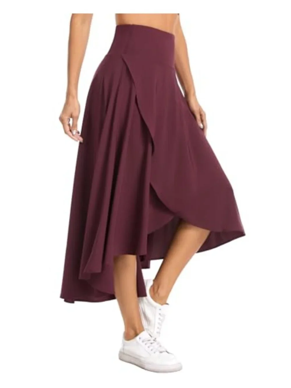 High Waist Flowy Wrap Maxi Skort with Pockets, Tummy Control, Ruffle Hem